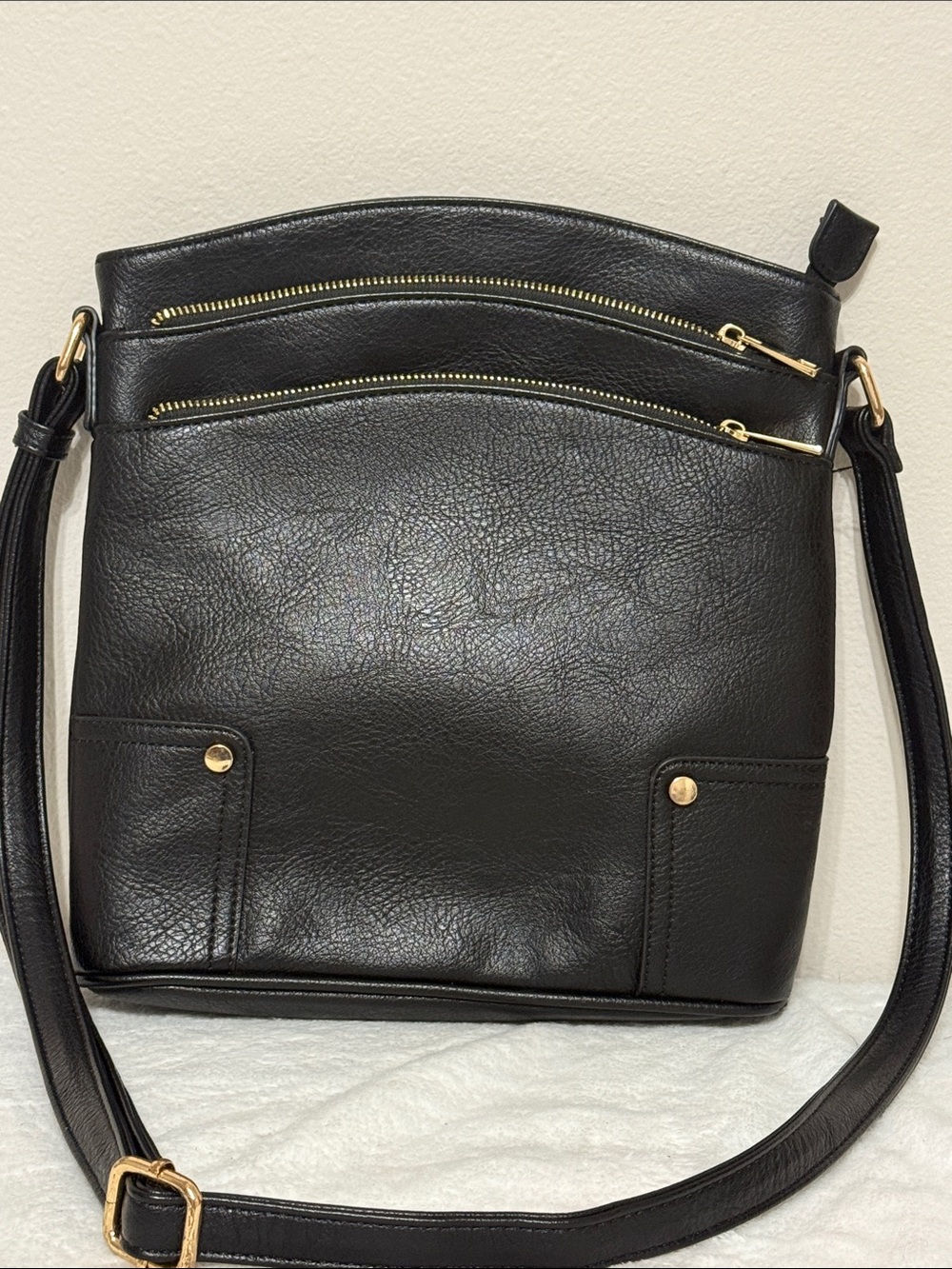 Source Unknown Black Crossbody Bag with Gold Hardware